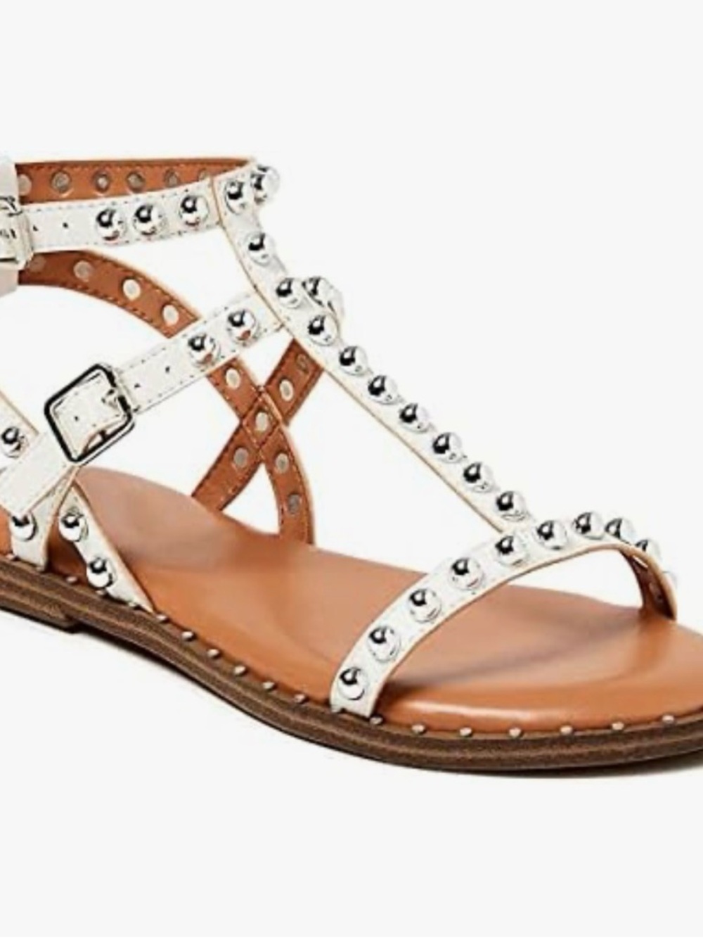 White Studded Gladiator Sandals with Adjustable Buckle